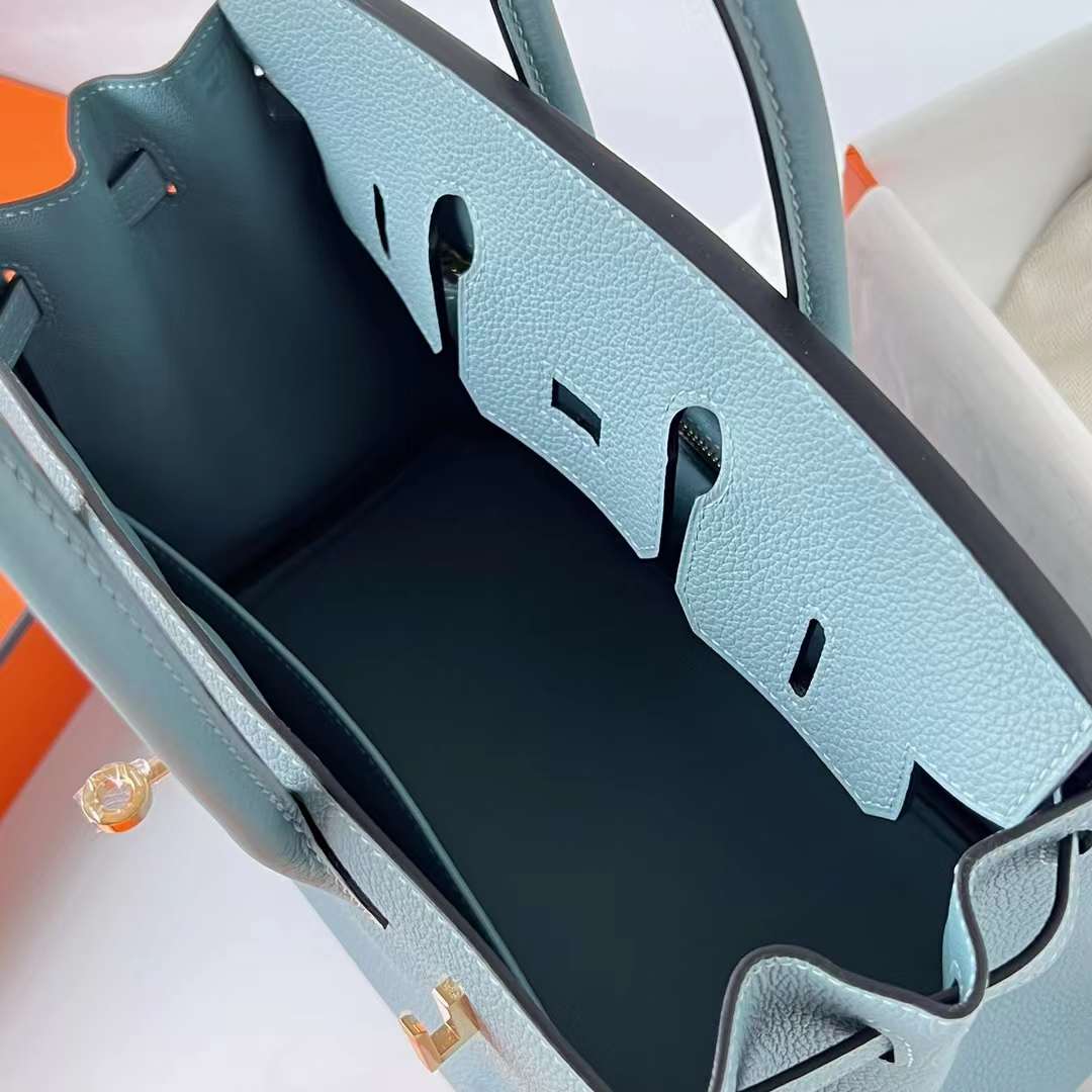 Hermès（爱马仕）Birkin 铂金包 Togo皮 顶级小牛皮 7G 天青色 金扣 25cm 全手工蜡线缝 Ghw