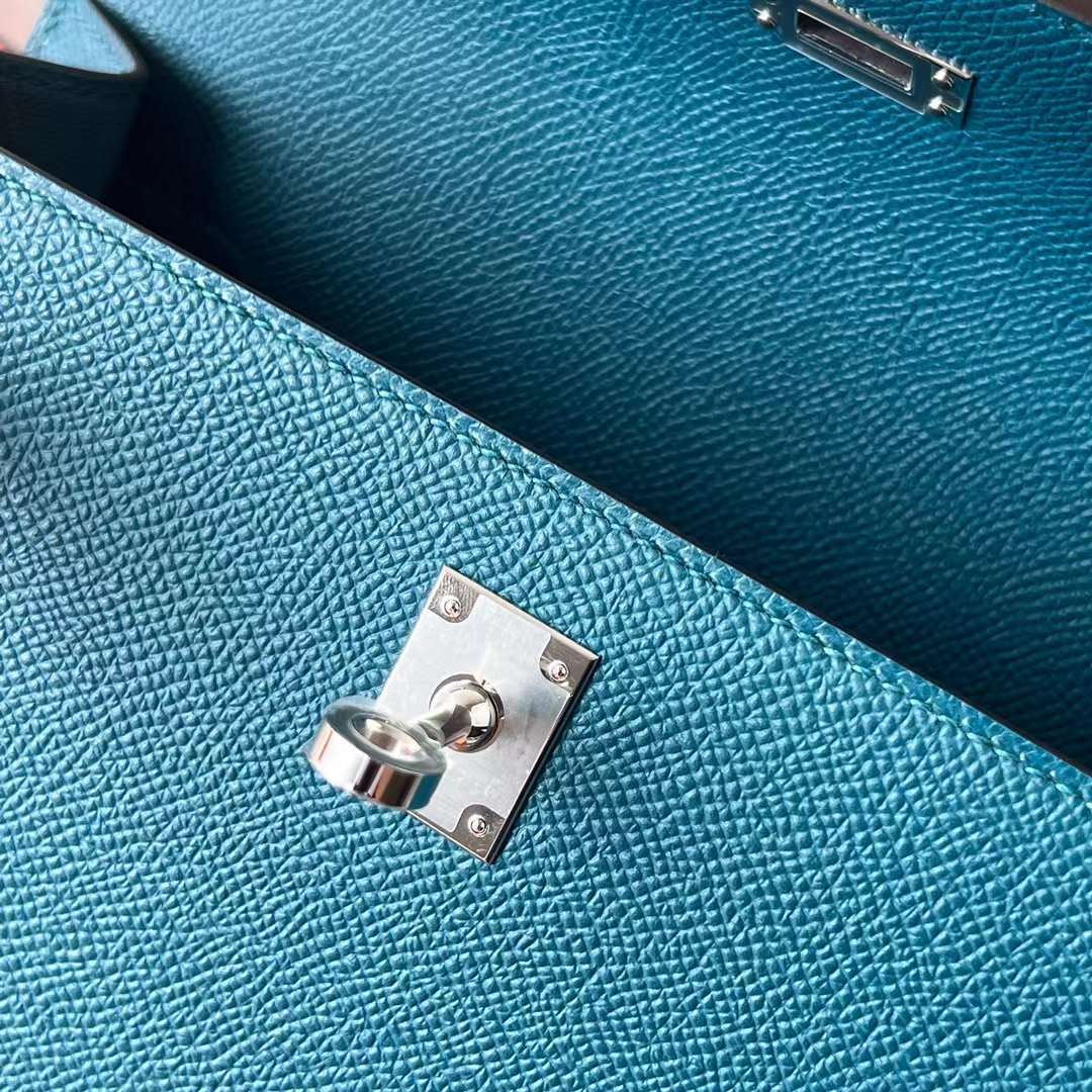Hermès（爱马仕）Kelly 凯莉包 三拼色 Epsom 7W 伊兹密尔蓝 拼 Ck46 乌木色 拼 2S 芝麻色 银扣 25cm 全手工蜡线缝 Phw