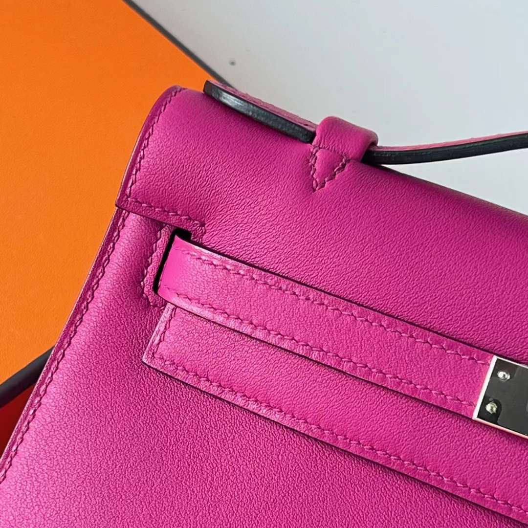 Hermès（爱马仕）Mini Kelly Pochette Swift L3 玫瑰紫 银扣 22cm 全手工蜡线缝 Phw