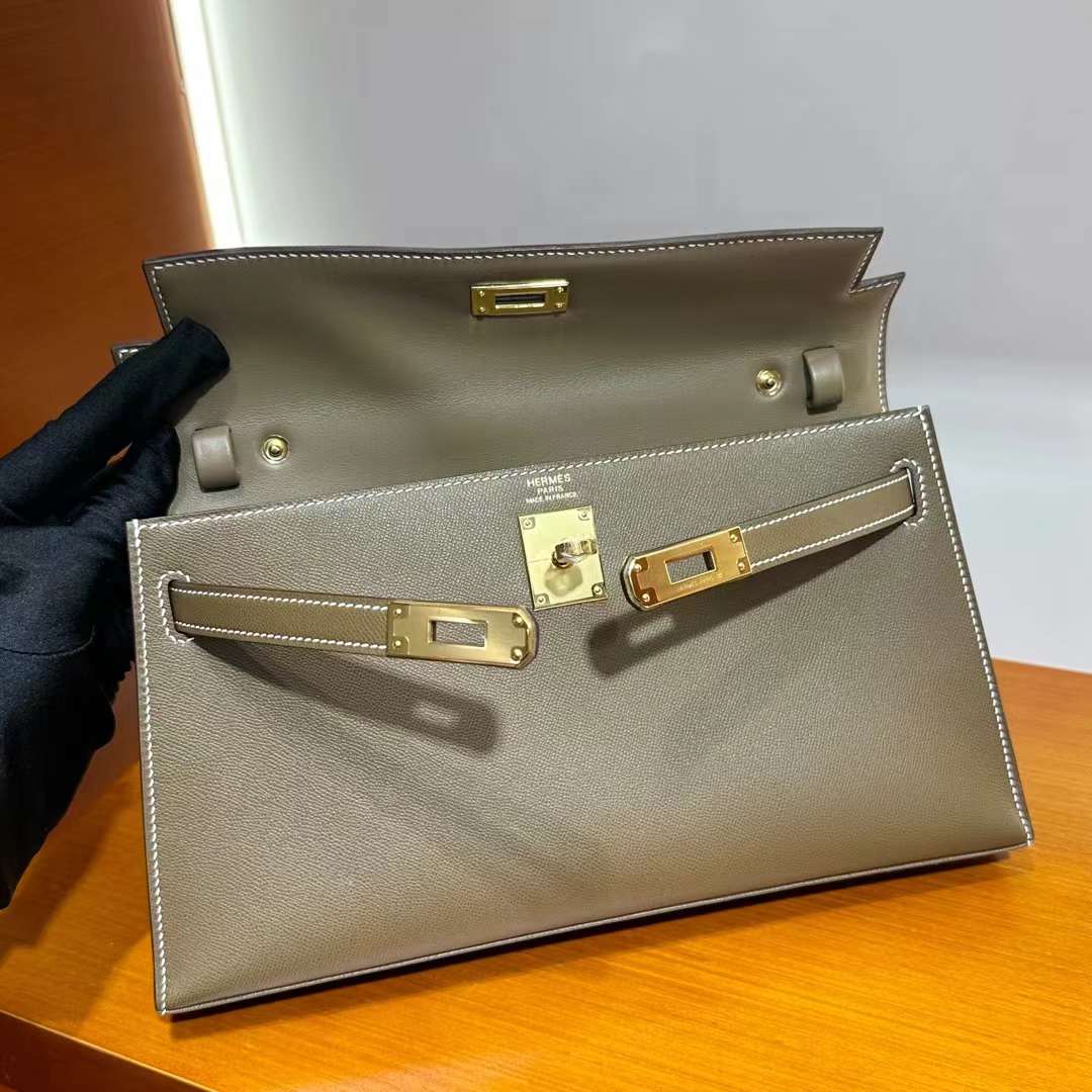 Hermès（爱马仕）Kelly elan Madame Ck18 大象灰 金扣 27cm 全手工蜡线缝 Ghw