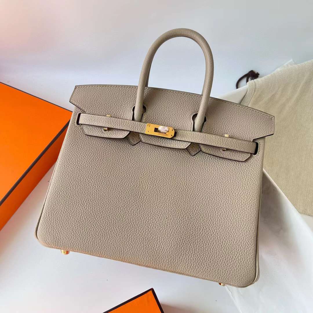 Hermès（爱马仕）Birkin 铂金包 Togo 顶级小牛皮 Ck81 斑鸠灰 金扣 25cm 全手工蜡线缝 Ghw