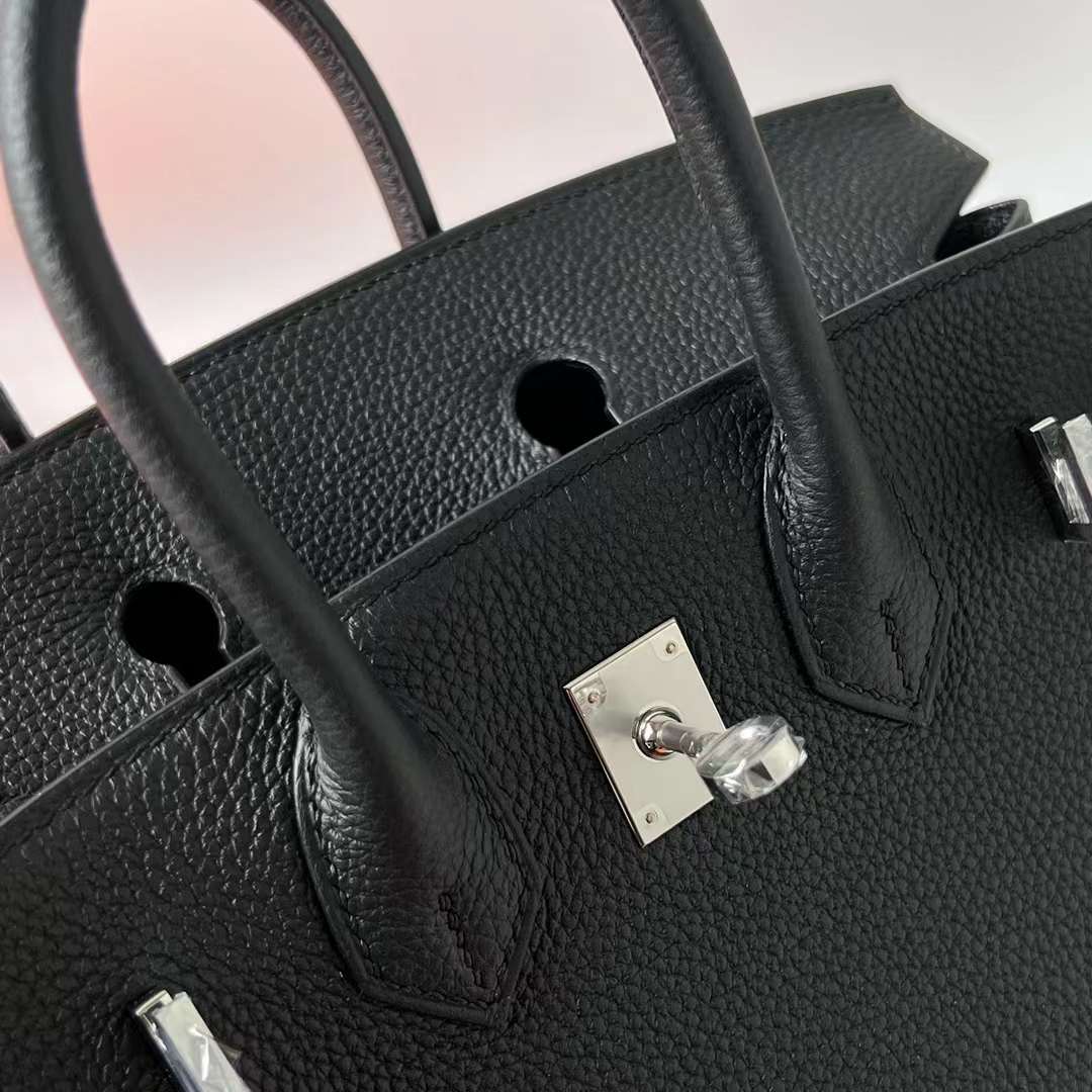 Hermès（爱马仕） Birkin 铂金包 Togo皮 顶级小牛皮 Ck89 黑色 银扣 25cm 全手工蜡线缝 Phw