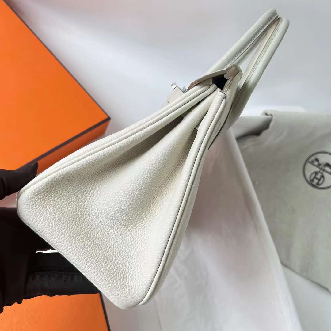 Hermès（爱马仕）Birkin 铂金包 Touch Togo & 雾面美洲鳄 8L 冰川白 银扣 25cm 全手工蜡线缝 Phw