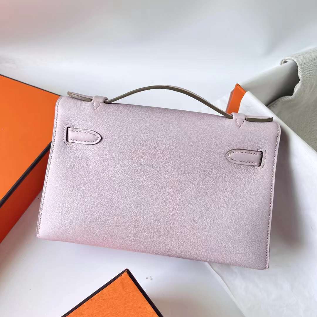 Hermès（爱马仕）Mini Kelly Pochette Swift 09 梦幻粉紫 银扣 22cm 全手工蜡线缝 Phw