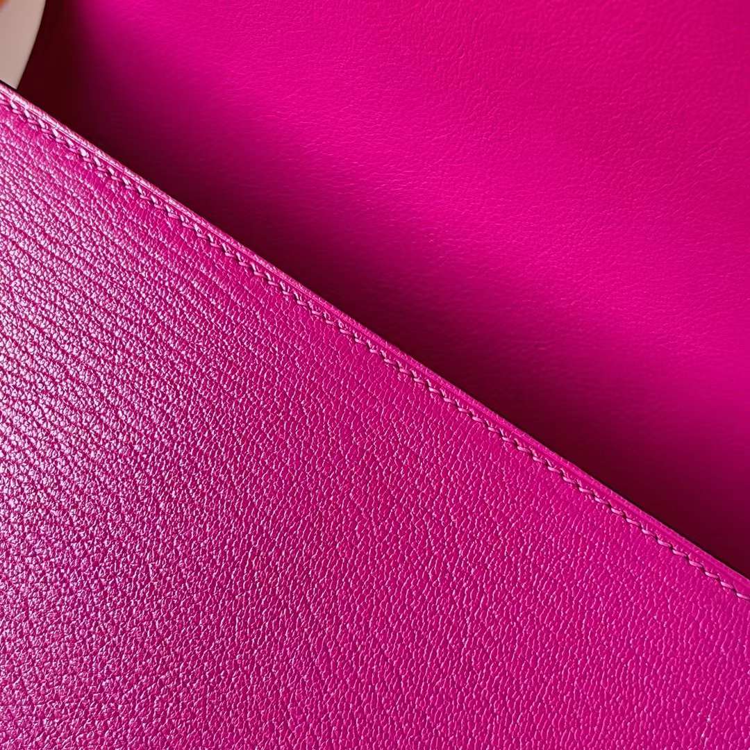 Hermès（爱马仕）Geta 木屐包 Chevre 进口山羊皮 L3 玫瑰紫 金扣 20cm 全手工蜡线缝制 Ghw