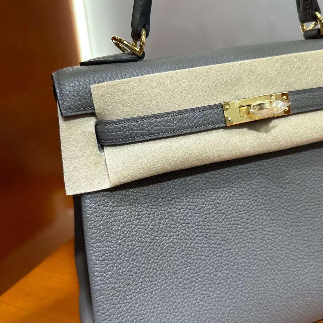 Hermès（爱马仕）Kelly 凯莉包 Togo 8F 锡器灰 金扣 25cm 全手工蜡线缝 Ghw