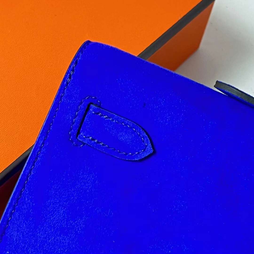 Hermès（爱马仕）Kelly cut Suede 进口麂皮 7T 电光蓝 银扣 31cm 全手工蜡线缝 Phw