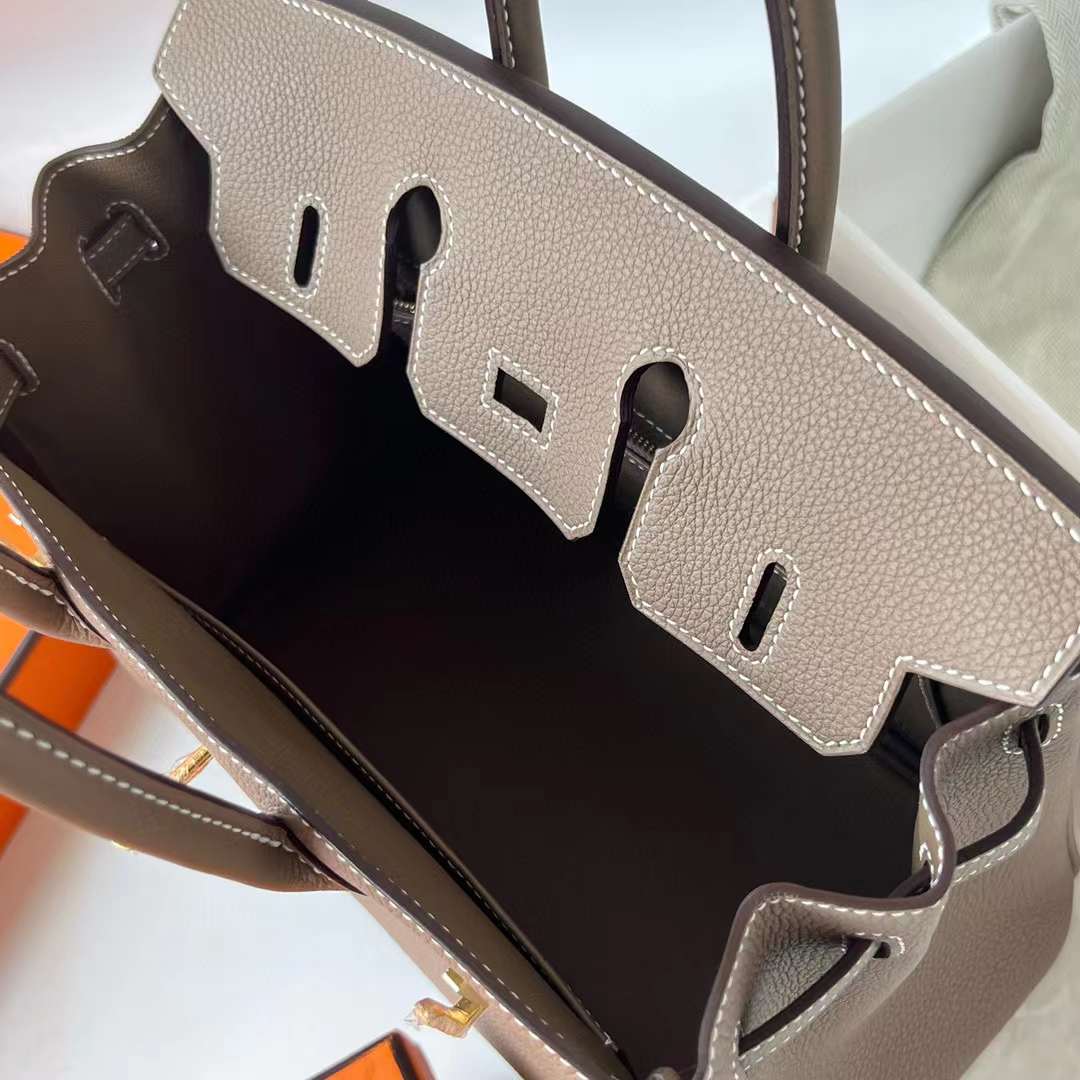 Hermès（爱马仕）Birkin 铂金包 Togo 顶级小牛皮 Ck18 大象灰 金扣 25cm 全手工蜡线缝 Ghw