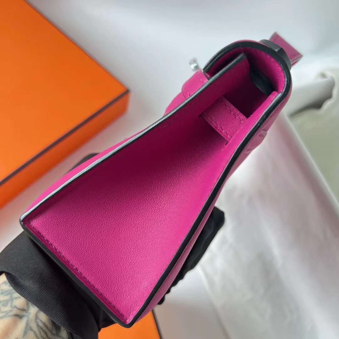 Hermès（爱马仕）Mini Kelly Pochette Swift L3 玫瑰紫 银扣 22cm 全手工蜡线缝 Phw