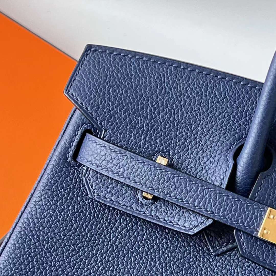 Hermès（爱马仕）Birkin 铂金包 Togo皮 顶级小牛皮 Ck73 宝石蓝 金扣 25cm 全手工蜡线缝 Ghw