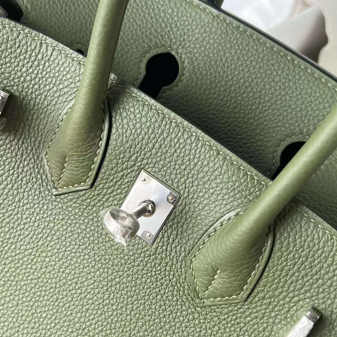 Hermès（爱马仕）Birkin 铂金包 Togo皮 顶级小牛皮 V6 丛林绿 银扣 25cm 全手工蜡线缝 Phw