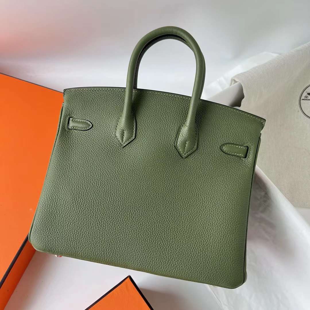 Hermès（爱马仕）Birkin 铂金包 Togo皮 顶级小牛皮 V6 丛林绿 银扣 25cm 全手工蜡线缝 Phw