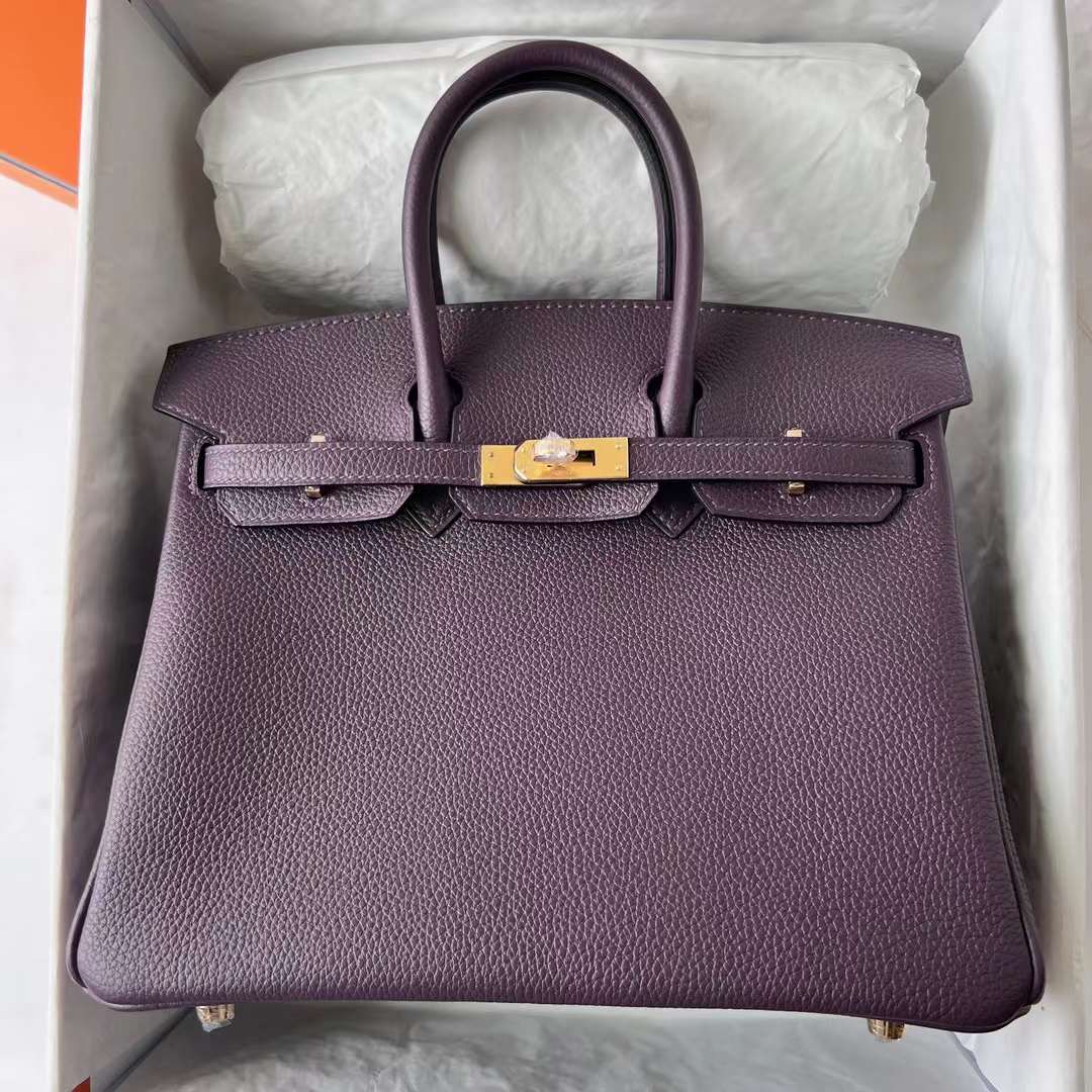 Hermès（爱马仕）Birkin 铂金包 Togo皮 顶级小牛皮 Ck59 葡萄紫 金扣 25cm 全手工蜡线缝 Ghw