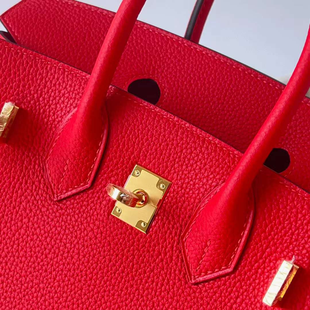 Hermès（爱马仕）Birkin 铂金包 Togo 顶级小牛皮 S3 心红色 金扣 25cm 全手工蜡线缝 Ghw