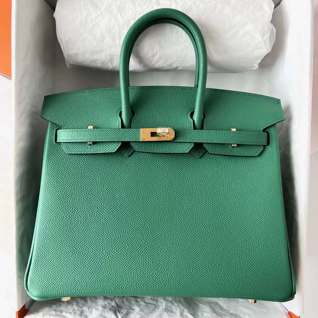 Hermès（爱马仕） Birkin 铂金包 Epsom 掌纹皮 U4 丝绒绿 金扣 25cm 全手工蜡线缝 Ghw