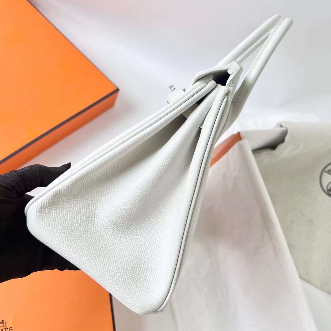 Hermès（爱马仕）Birkin 铂金包 Epsom 掌纹皮 01 纯白 银扣 25cm 全手工蜡线缝 Phw