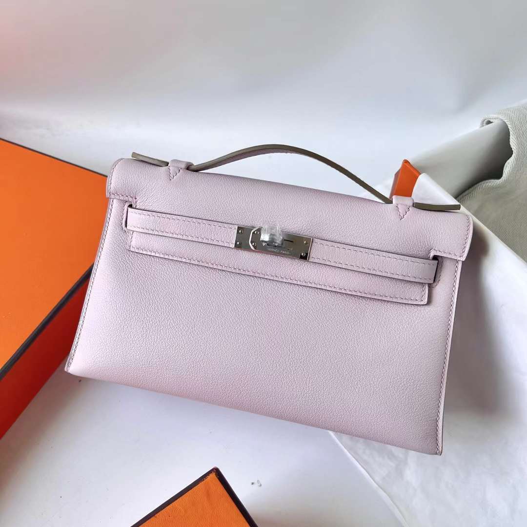 Hermès（爱马仕）Mini Kelly Pochette Swift 09 梦幻粉紫 银扣 22cm 全手工蜡线缝 Phw