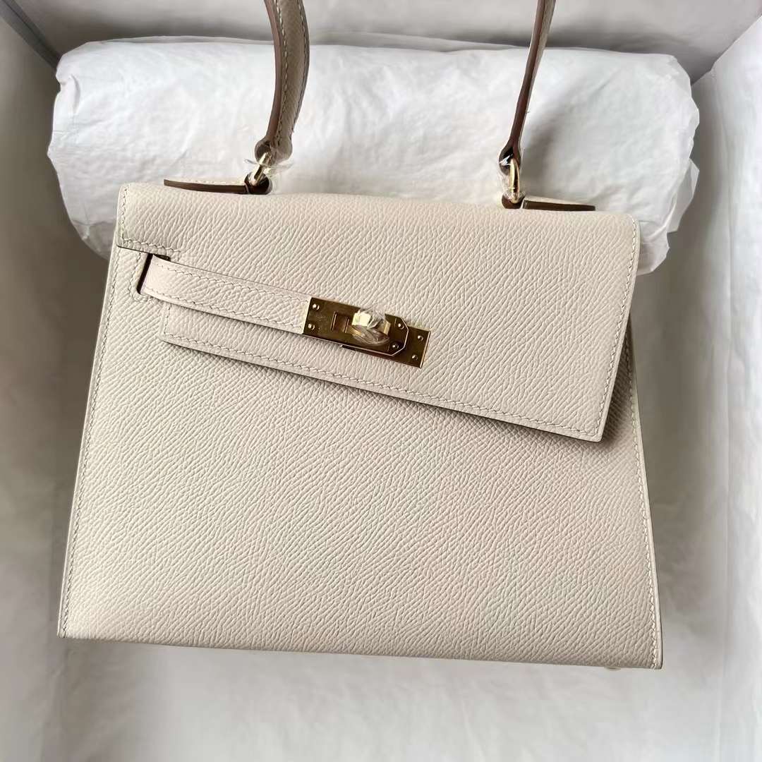 Hermès（爱马仕）Kelly Desordre Epsom Ck10 奶昔白 金扣 20cm 全手工蜡线缝 Ghw