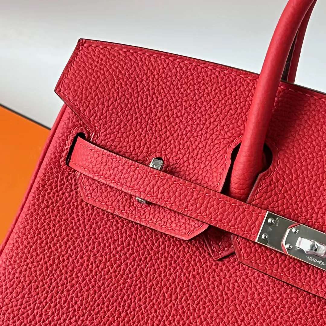Hermès（爱马仕） Birkin 铂金包 Togo皮 顶级小牛皮 S3 心红色 银扣 25cm 全手工蜡线缝 Phw