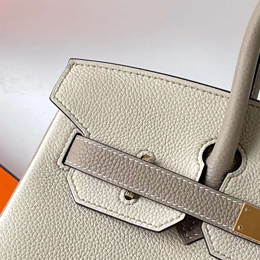 Hermès（爱马仕）Birkin 铂金包 Hss Togo 顶级小牛皮 Ck10 奶昔白 拼 Ck81 斑鸠灰 拉丝金扣 30cm 全手工蜡线缝 Ghw