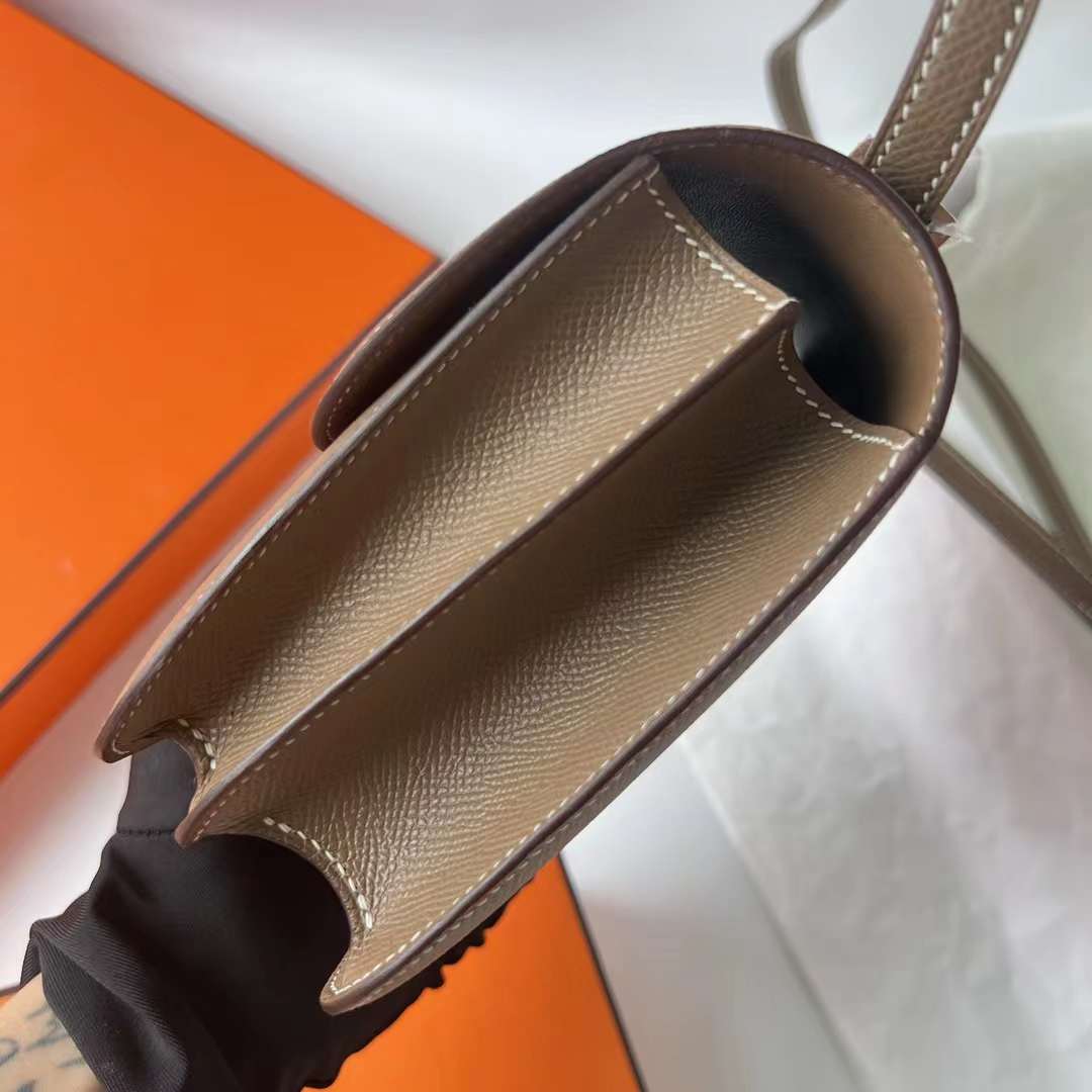 Hermès（爱马仕）Constance 空姐包 1-19 Epsom 镜子款 ck18 大象灰 玫瑰金扣 19cm 全手工蜡线缝 RGhw
