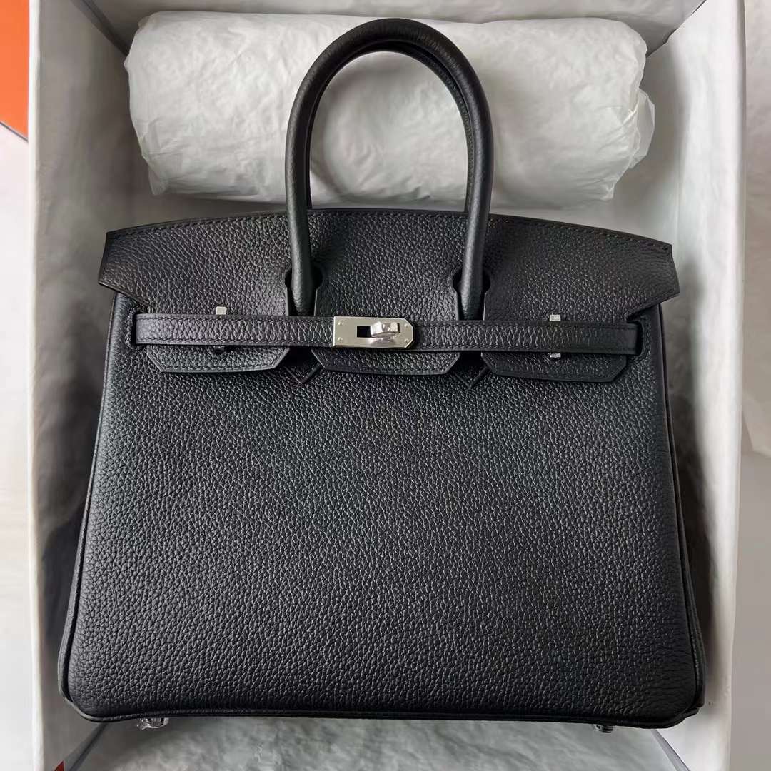 Hermès（爱马仕） Birkin 铂金包 Togo皮 顶级小牛皮 Ck89 黑色 银扣 25cm 全手工蜡线缝 Phw