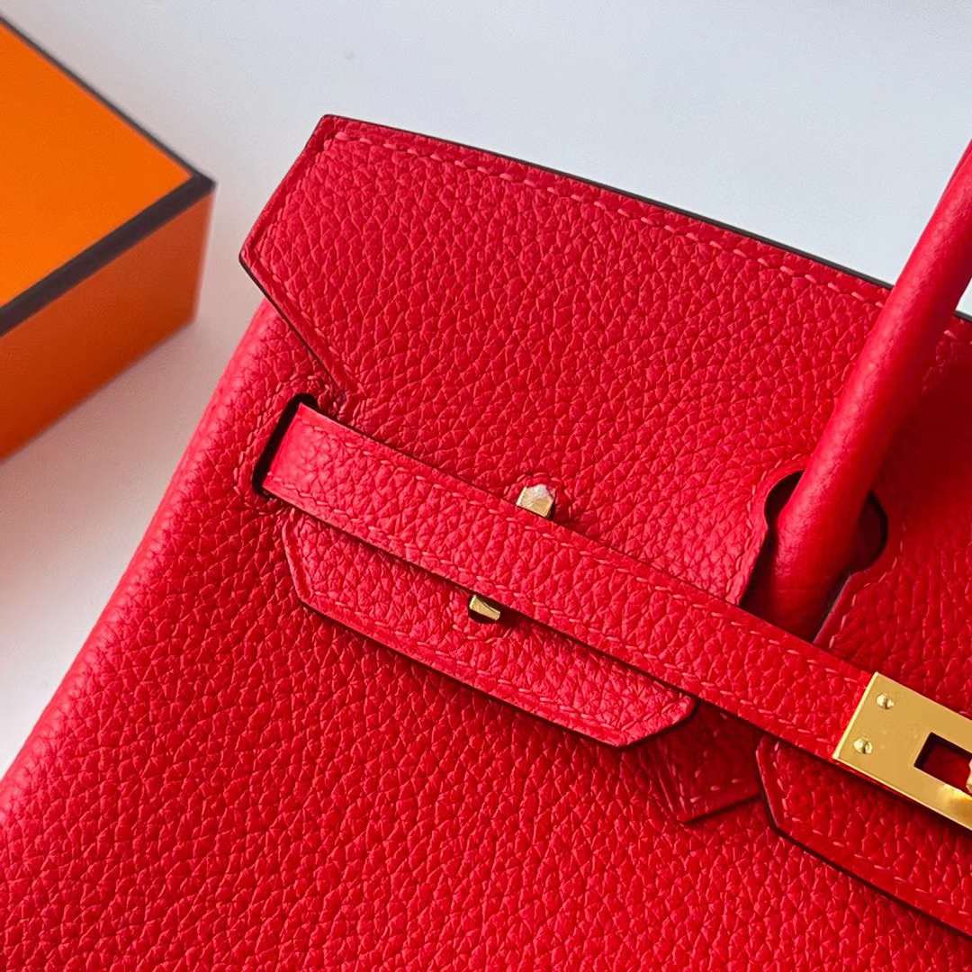 Hermès（爱马仕）Birkin 铂金包 Togo 顶级小牛皮 S3 心红色 金扣 25cm 全手工蜡线缝 Ghw