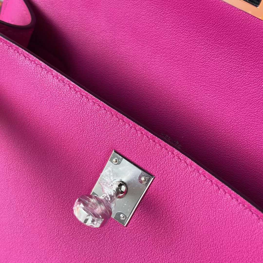 Hermès（爱马仕）Mini Kelly Pochette Swift L3 玫瑰紫 银扣 22cm 全手工蜡线缝 Phw