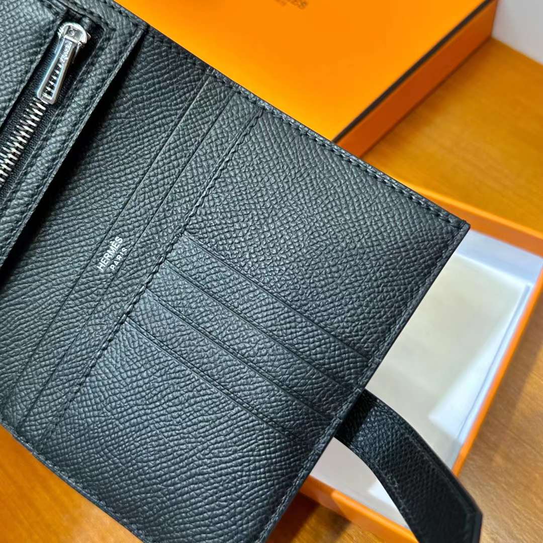 Hermès（爱马仕）Bearn H短款钱包 Epsom Ck89 黑色 黑扣 一级工艺 全手工蜡线缝