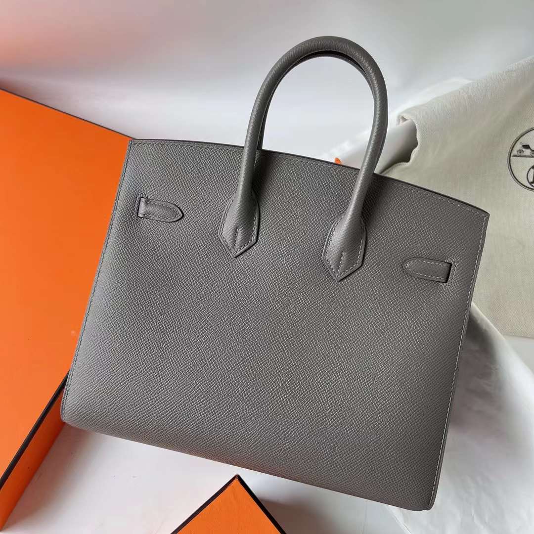 Hermès（爱马仕）Birkin 铂金包 Sellier Epsom 0L 积雨云灰 银扣 25cm 全手工蜡线缝 Phw