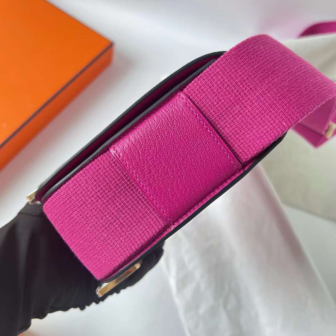 Hermès（爱马仕）Geta 木屐包 Chevre 进口山羊皮 L3 玫瑰紫 金扣 20cm 全手工蜡线缝制 Ghw