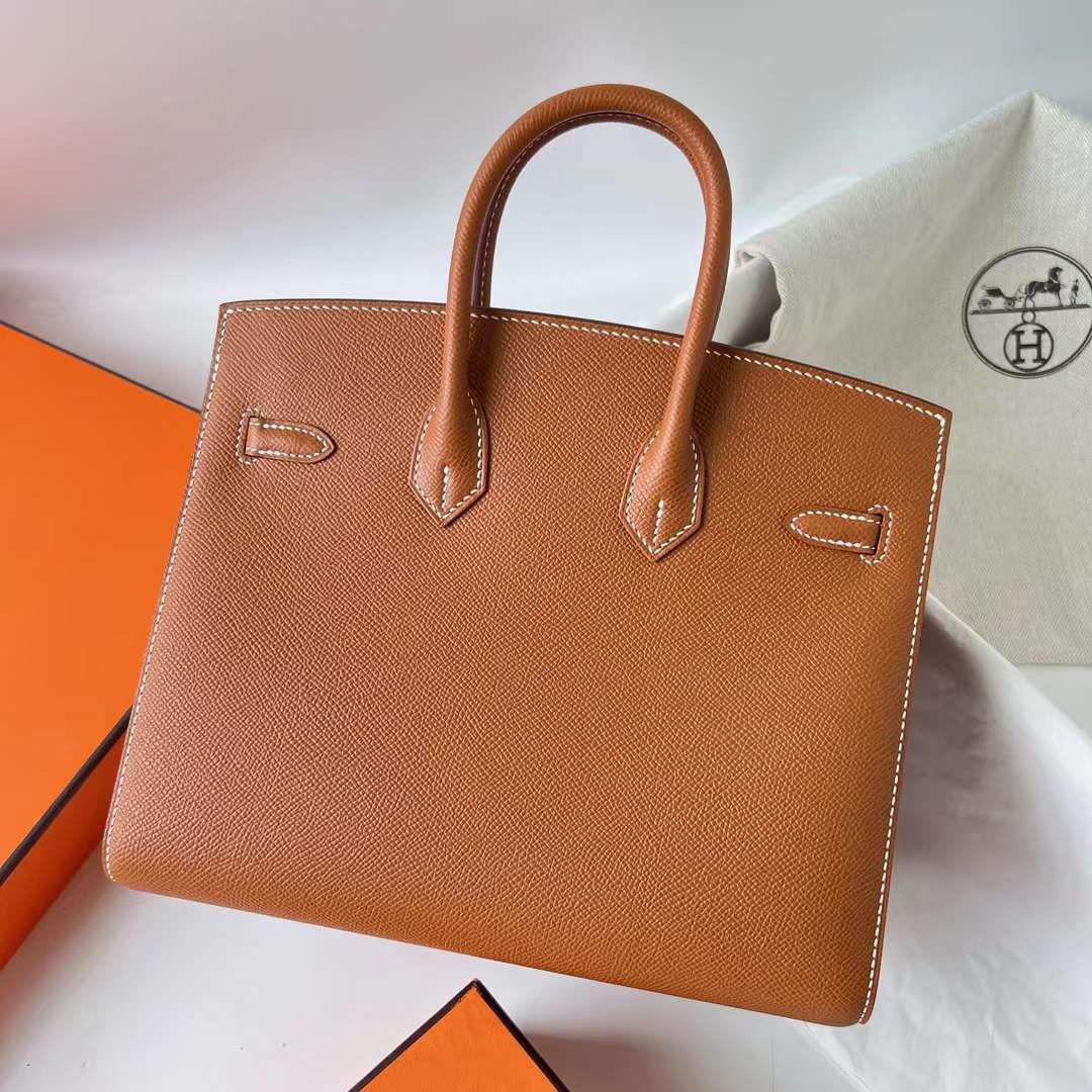Hermès（爱马仕）Birkin 铂金包 Sellier Epsom Ck37 金棕色 金扣 25cm 全手工蜡线缝 Ghw