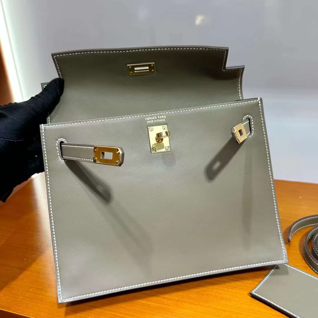 Hermès（爱马仕）Kelly danse Swift Ck18 大象灰 金扣 22cm 全手工蜡线缝 Ghw