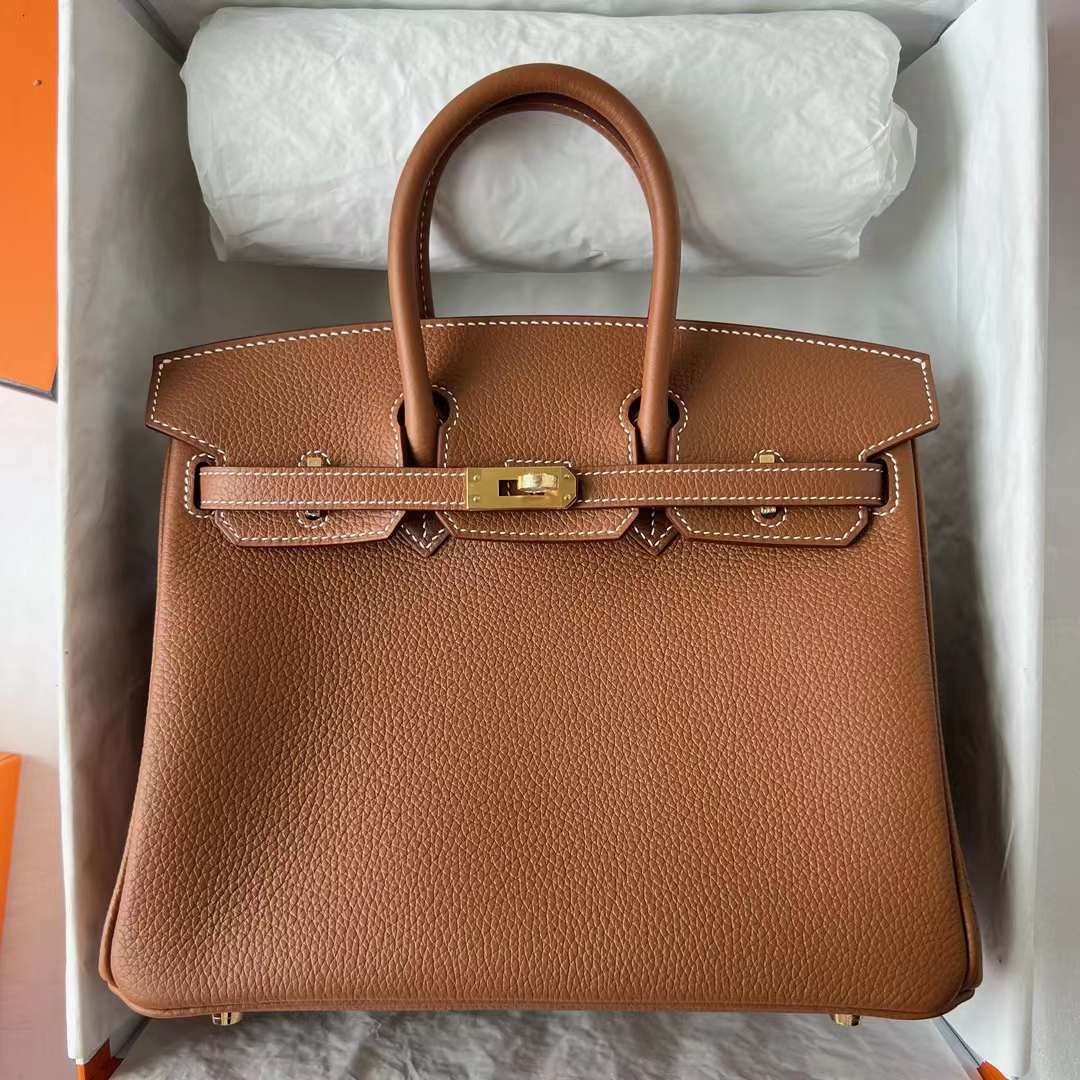 Hermès（爱马仕） Birkin 铂金包 Togo皮 顶级小牛皮 Ck37 金棕色 金扣 25cm 全手工蜡线缝 Ghw