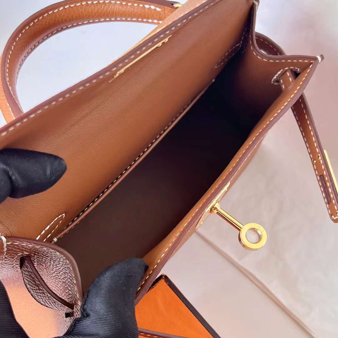 Hermès（爱马仕）Mini Kelly 迷你凯莉 Epsom Ck37 金棕色 金扣 19cm 全手工蜡线缝 Ghw