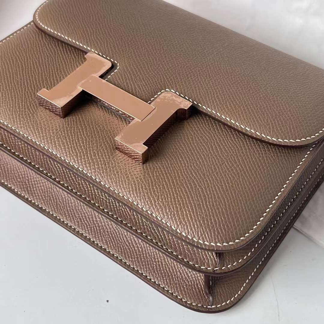Hermès（爱马仕）Constance 空姐包 1-19 Epsom 镜子款 ck18 大象灰 玫瑰金扣 19cm 全手工蜡线缝 RGhw