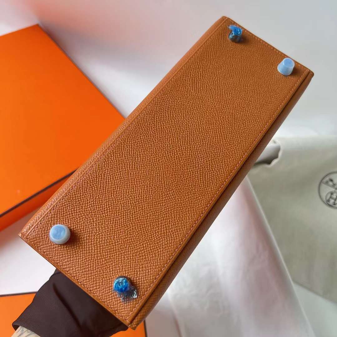 Hermès（爱马仕）Kelly 凯莉包 三拼色 Epsom Ck37 金棕色 拼 I2 奶油白 拼 黑色 内拼 宝石蓝 银扣 25cm 全手工蜡线缝 Phw