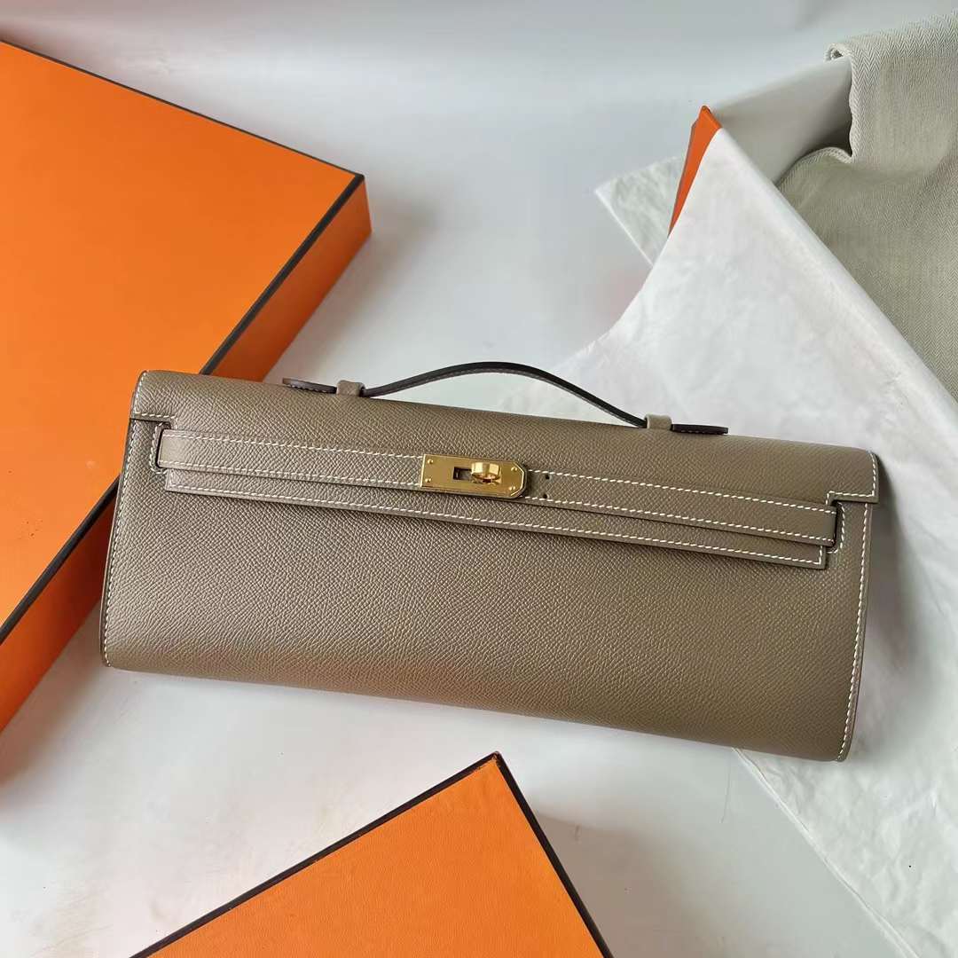 Hermès（爱马仕）Kelly cut 手拿包 Epsom Ck18 大象灰 金扣 31cm 全手工蜡线缝 Ghw