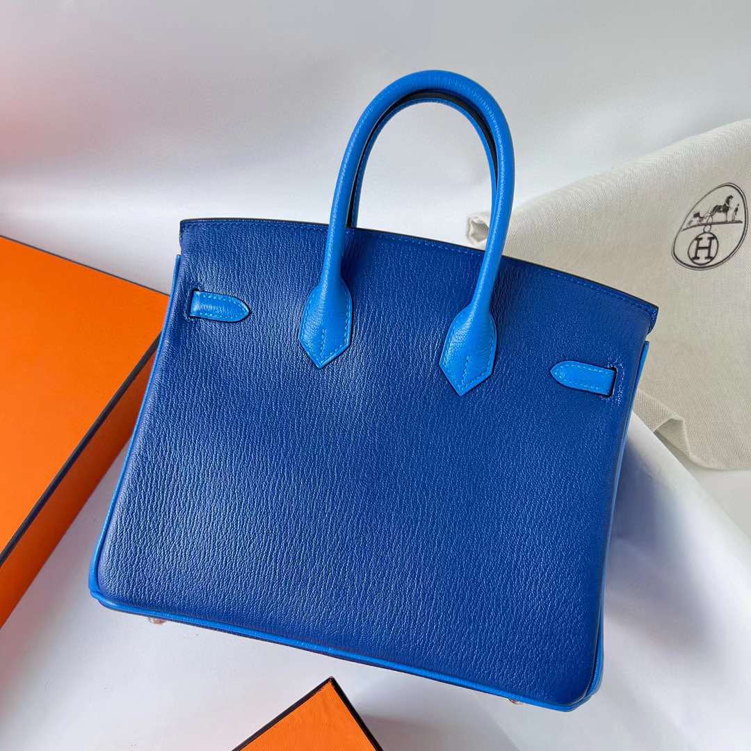 Hermès（爱马仕）Birkin 铂金包 Chevre 进口山羊皮 Ck73 宝石蓝 拼 T7 水妖蓝 拉丝银扣 25cm 全手工蜡线缝 BPhw