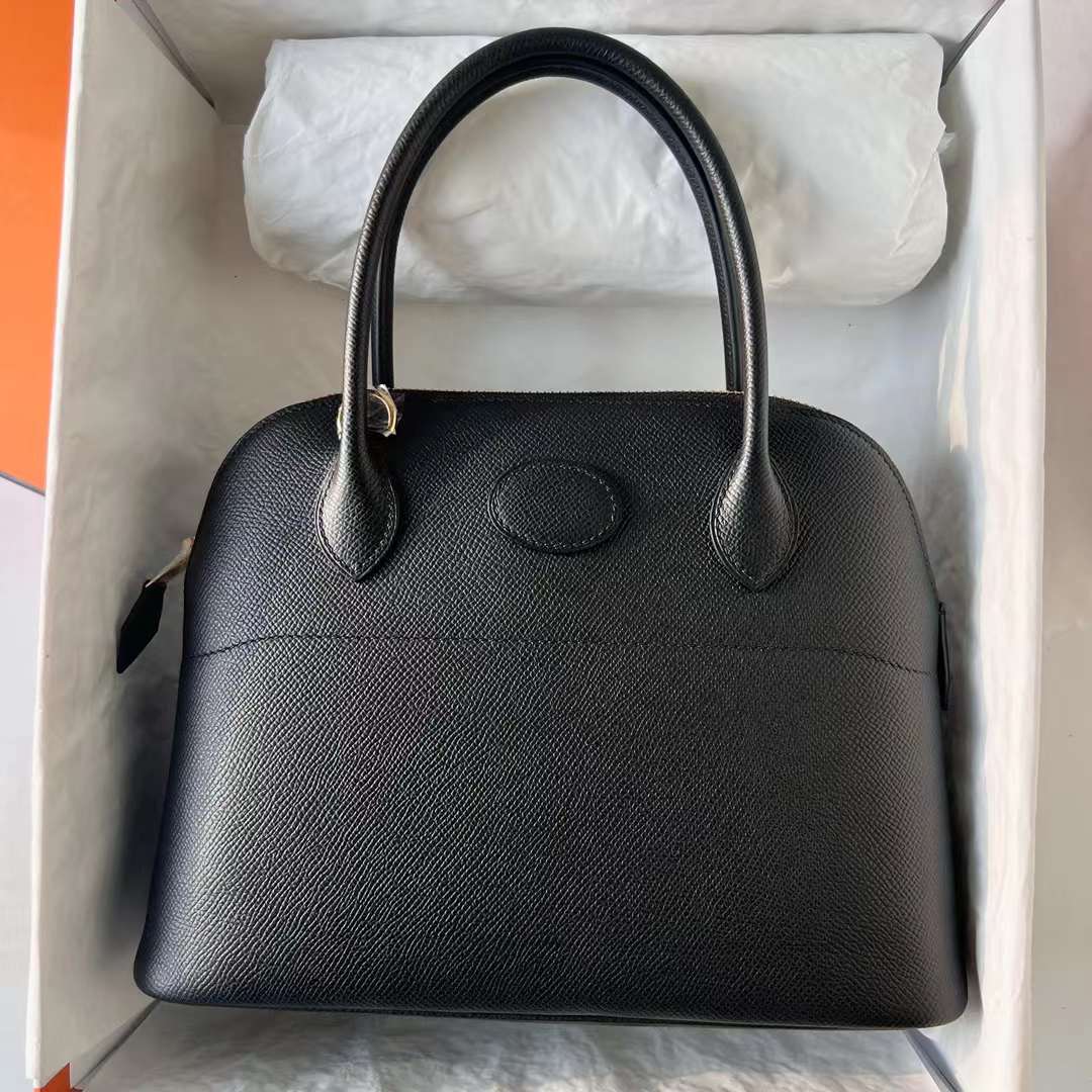 Hermès（爱马仕）Bolide 保龄球包 Epsom Ck89 黑色 金扣 27cm 全手工蜡线缝 Ghw
