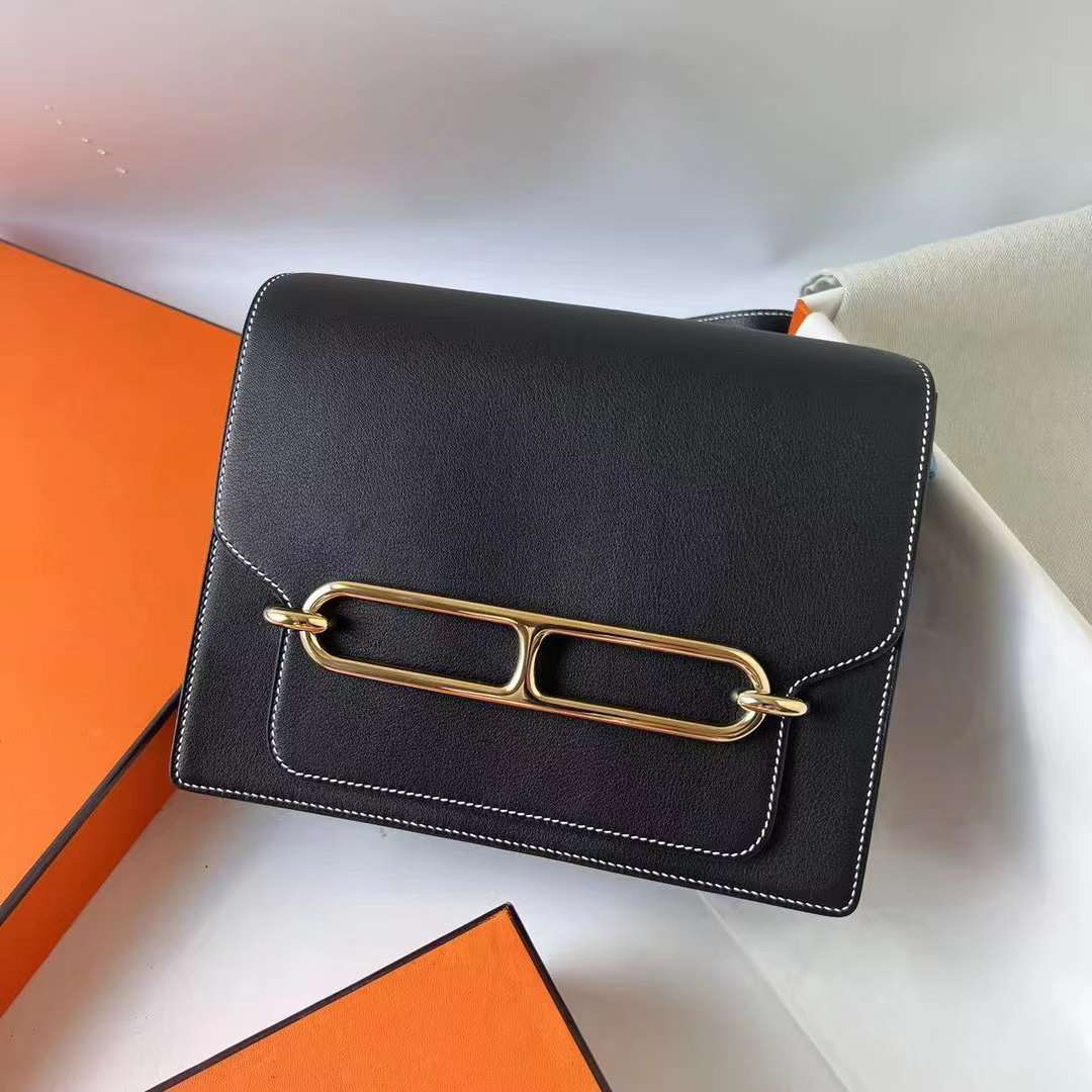 Hermès（爱马仕）Roulis 猪鼻子 Swift Ck89 黑色 走白色线 金扣 23cm 全手工蜡线缝 Ghw
