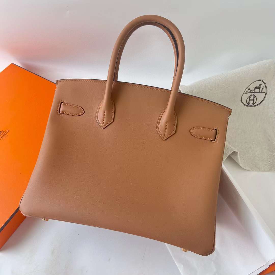 Hermès（爱马仕）Birkin 铂金包 Swift 0M 奶茶色 金扣 30cm 全手工蜡线缝 Ghw