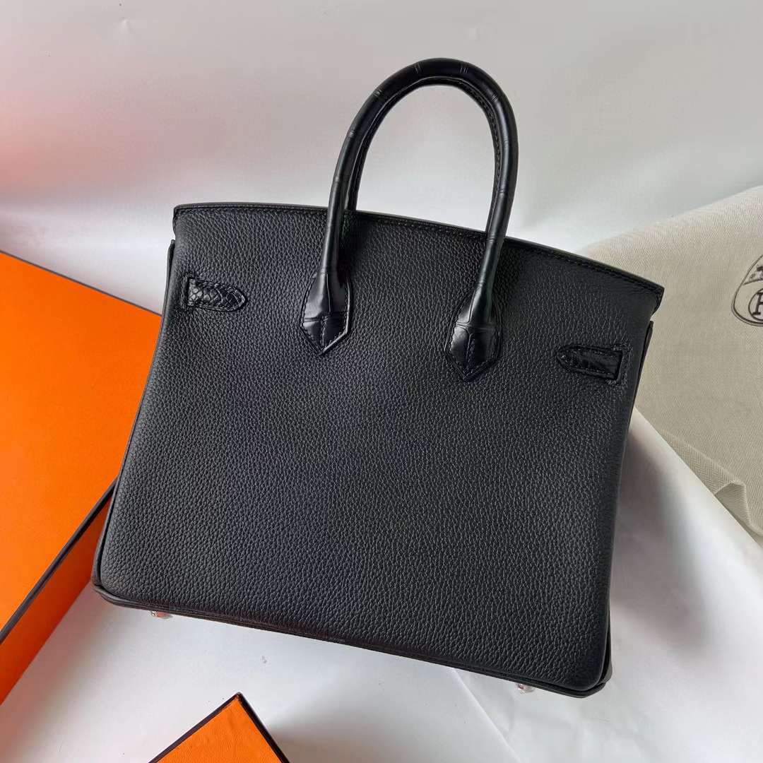 Hermès（爱马仕）Birkin 铂金包 Touch Togo 拼 雾面美洲鳄鱼皮 Ck89 黑色 银扣 25cm 全手工蜡线缝 Phw