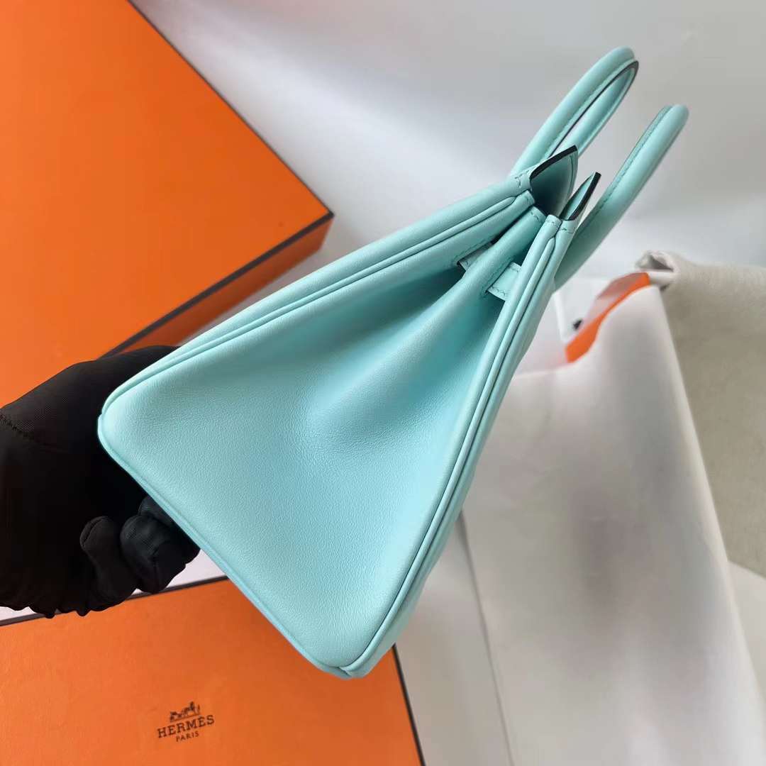 Hermès（爱马仕）Birkin Shadow Swift皮 幻影包 Baby蓝 银扣 25cm 全手工蜡线缝 Phw