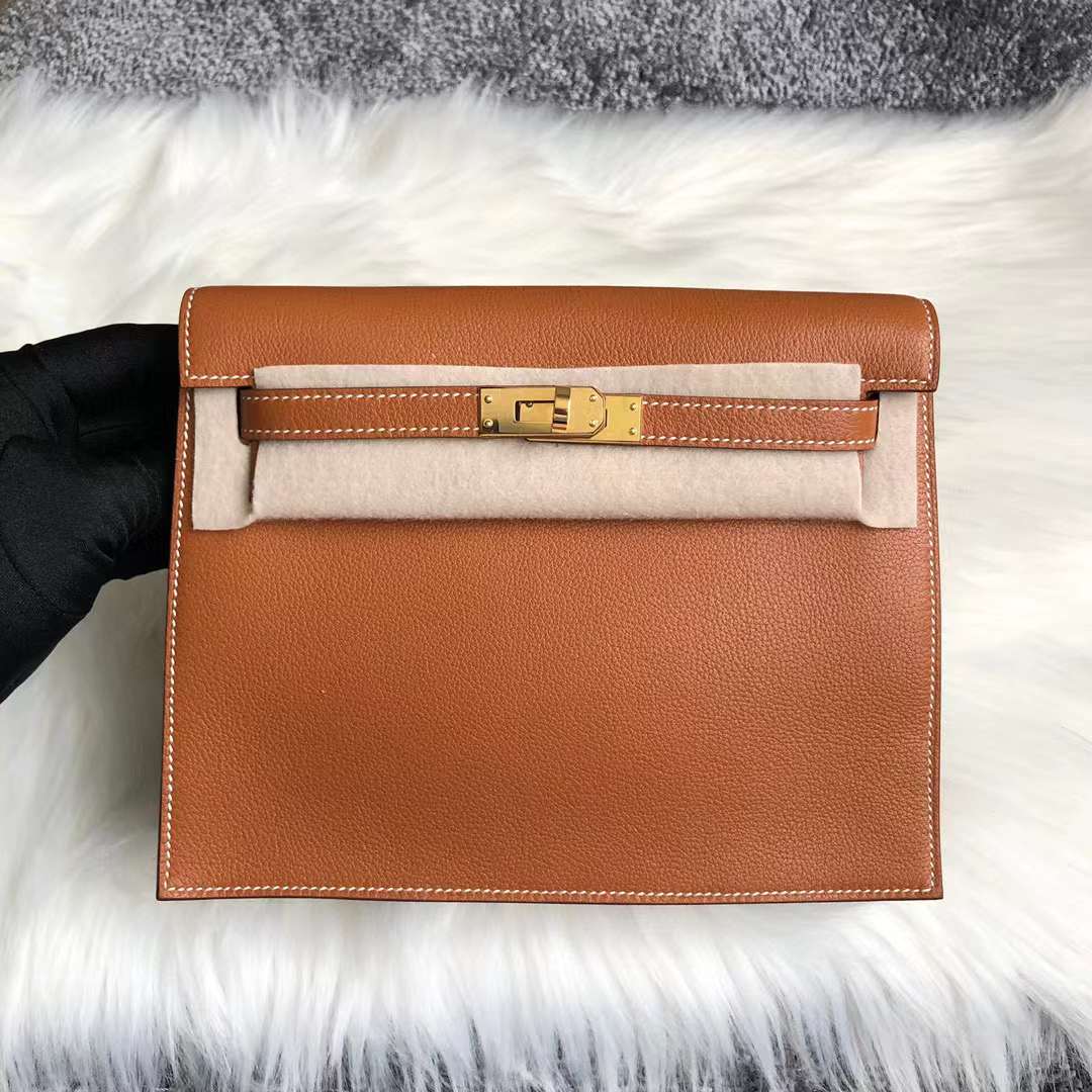 Hermès（爱马仕） Kelly danse 跳舞包 Evercolor Ck37 金棕色 金扣 22cm 全手工蜡线缝 Ghw
