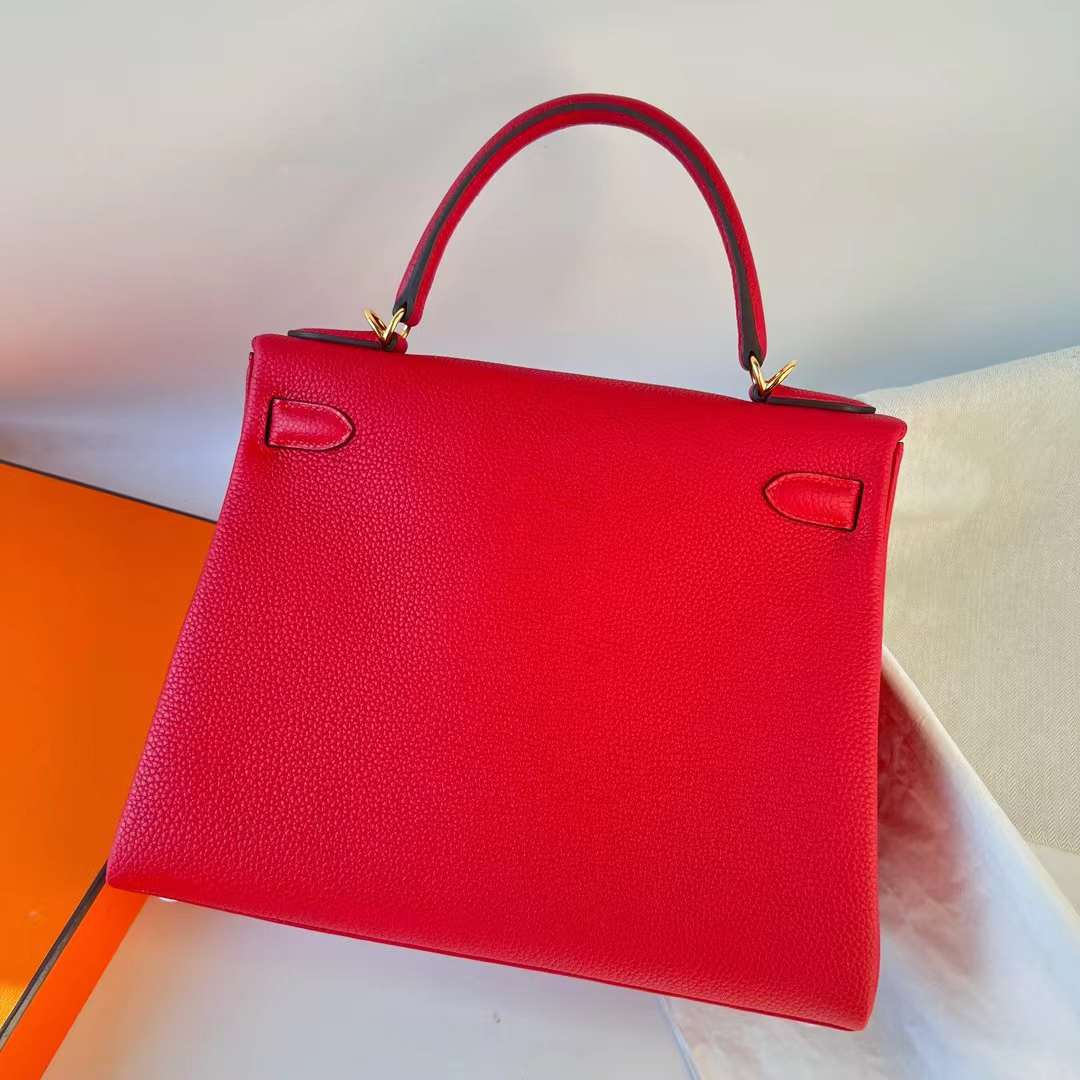 Hermès（爱马仕）Kelly 凯莉包 Togo皮 S3 心红色 金扣 25cm 全手工蜡线缝 Ghw