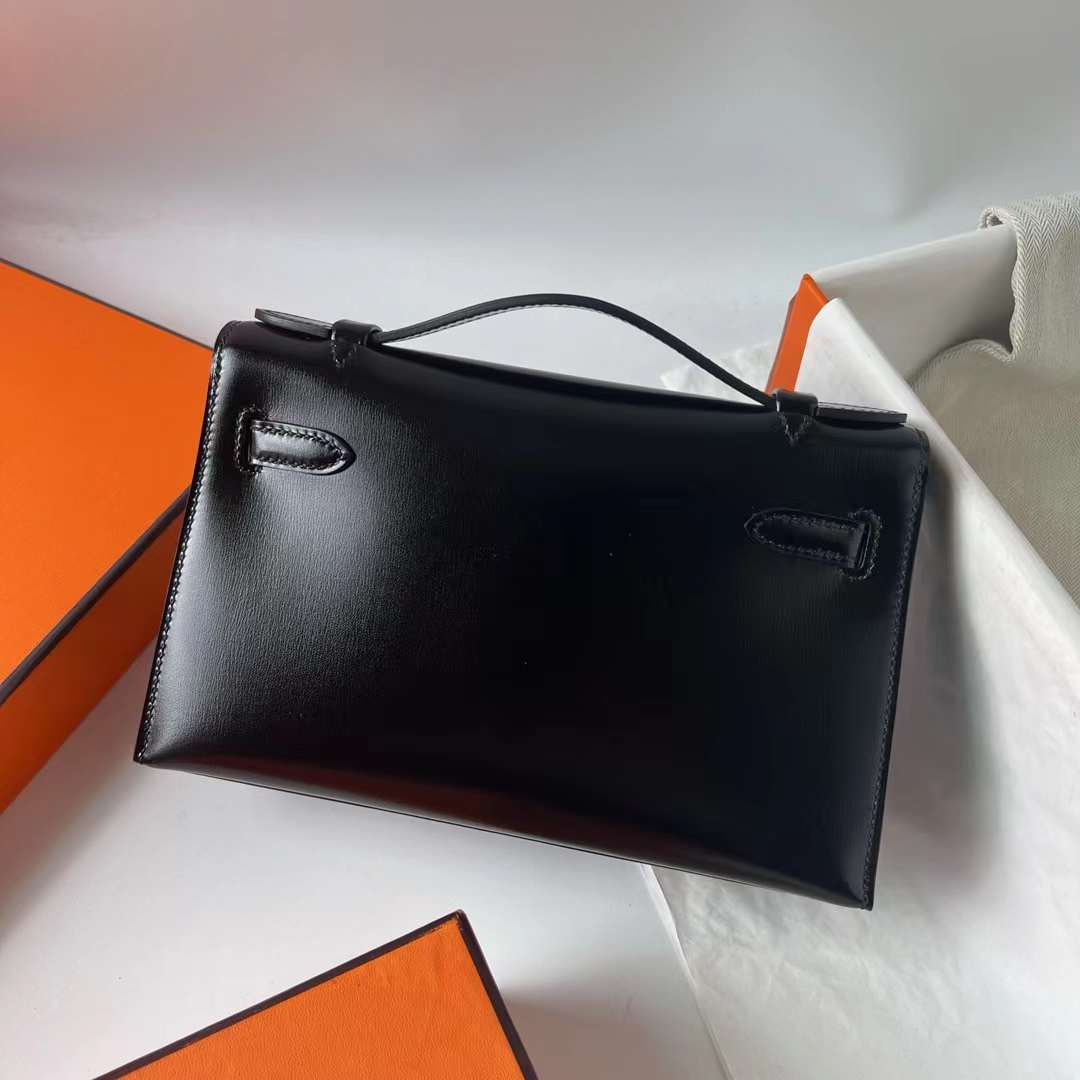 Hermès（爱马仕）Mini Kelly Pochette Box皮 Ck89 黑色 金扣 22cm 全手工蜡线缝 Ghw