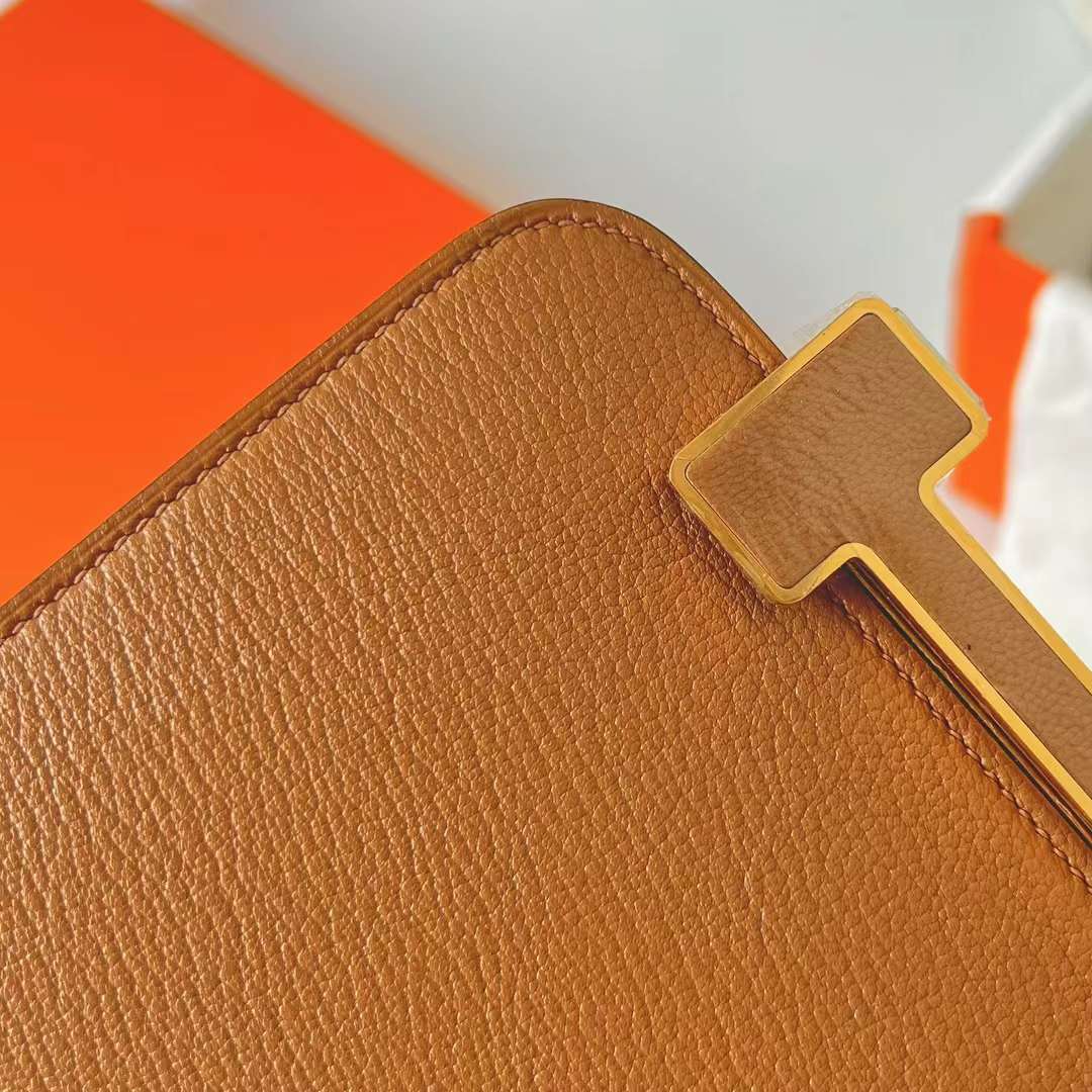 Hermès（爱马仕）Geta 木屐包 Chevre 进口山羊皮 2J 雀木色 金扣 20cm 全手工蜡线缝 Ghw