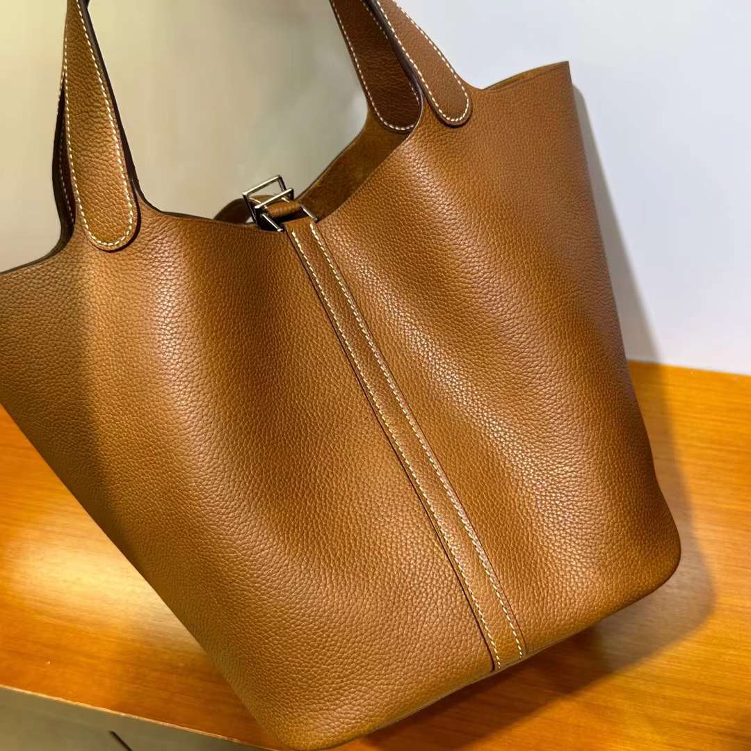 Hermès（爱马仕）Picotin 菜篮子 Barenia 颗粒马鞍皮 金棕色 银扣 22cm