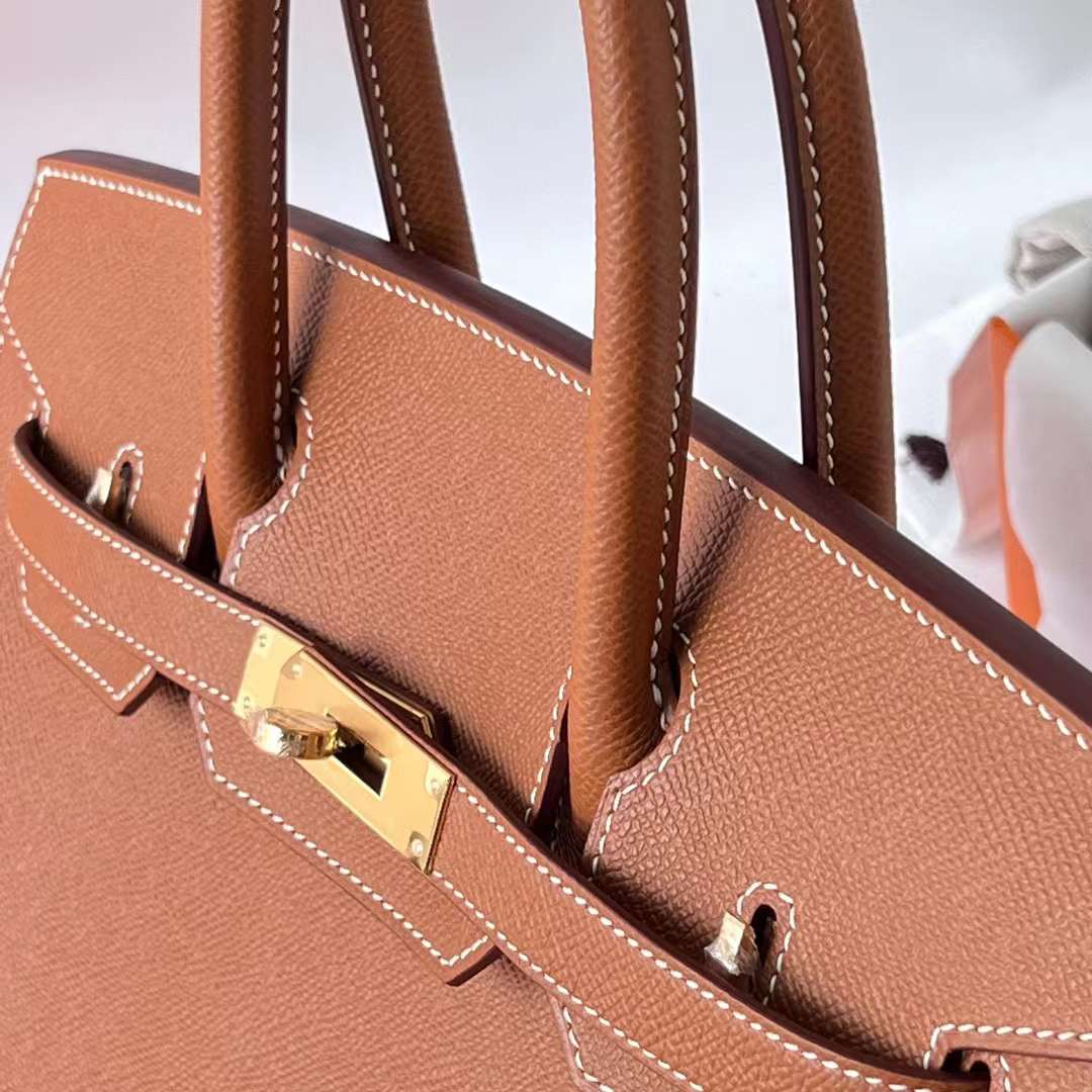 Hermès（爱马仕）Birkin 铂金包 Sellier Epsom Ck37 金棕色 金扣 30cm 全手工蜡线缝 Ghw